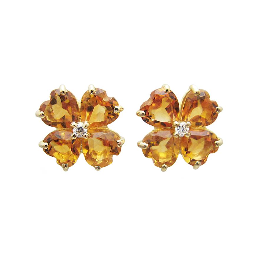 ハートシェイプ シトリン 四葉のクローバー ピアス : Jewellery 