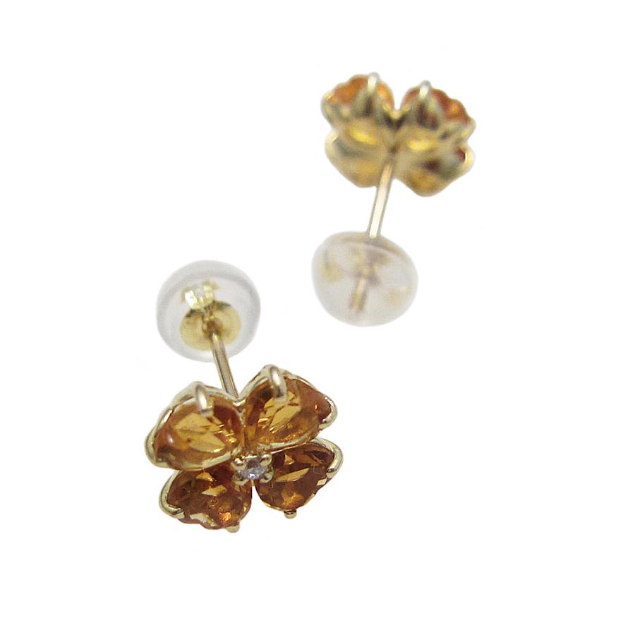 ハートシェイプ シトリン 四葉のクローバー ピアス : Jewellery 