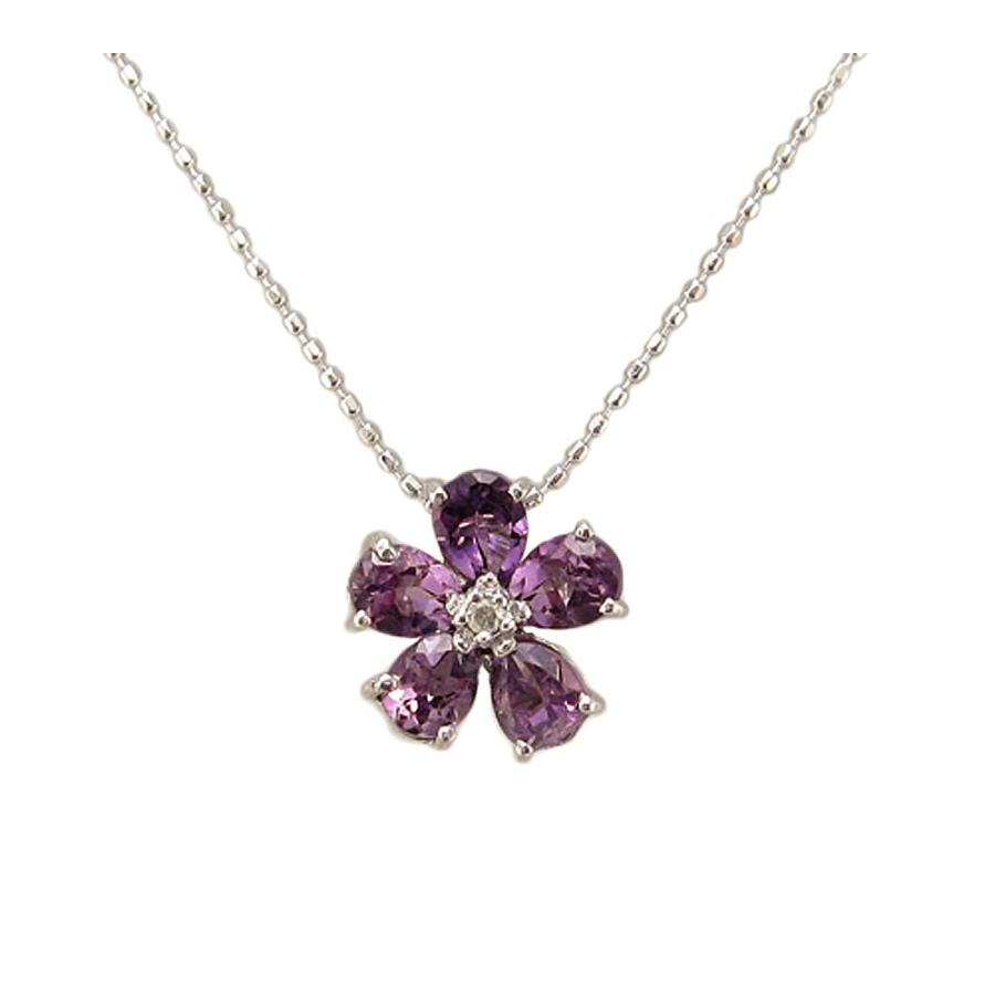 K18WG アメジスト フラワーモチーフ ネックレス K18WG アメジスト フラワー ペンダント ネックレス : Jewellery
