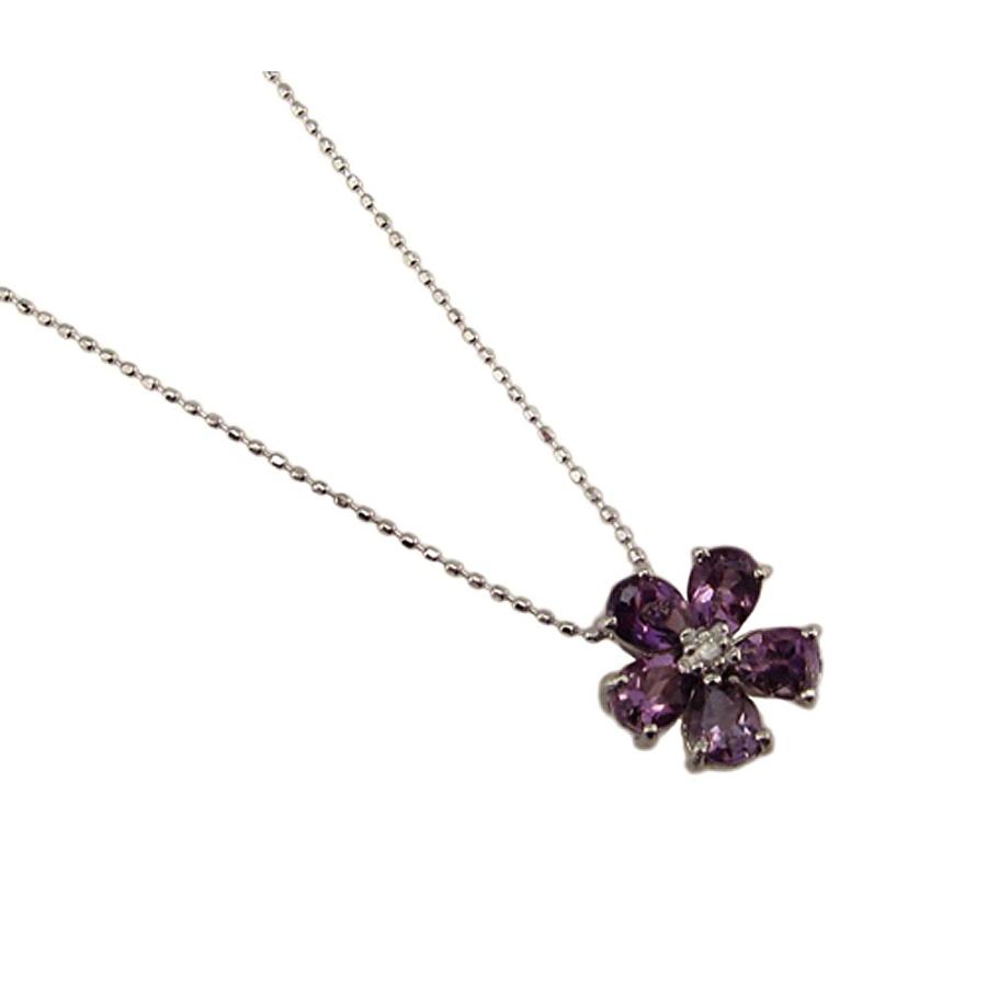 K18WG アメジスト フラワーモチーフ ネックレス K18WG アメジスト フラワー ペンダント ネックレス : Jewellery