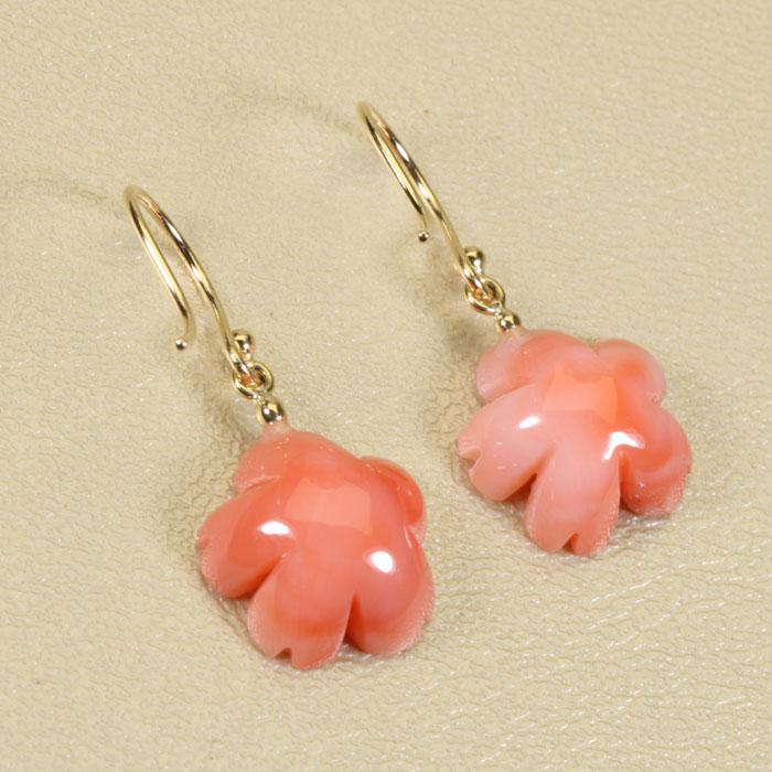 宝石珊瑚のSANSUI ピンク 桜色 深海珊瑚 桜 花 揺れる ピアス フック