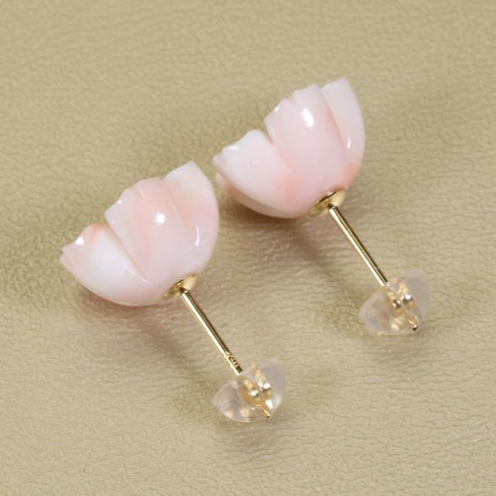宝石珊瑚のSANSUI ピンク サンゴ 深海 珊瑚 ピアス K18 18金 イエロー 