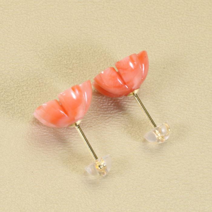 宝石珊瑚のSANSUI ピンク サンゴ 深海 珊瑚 ピアス K18 18金 イエロー