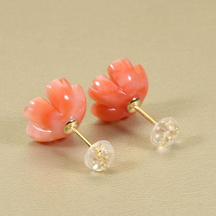宝石珊瑚のSANSUI ピンク サンゴ 深海 珊瑚 ピアス K18 18金 イエロー