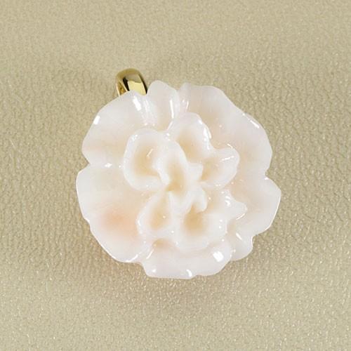 ミッド珊瑚 ピンク ペンダント カーネーション 花 一粒 K18YG 無染色 JUNSUI