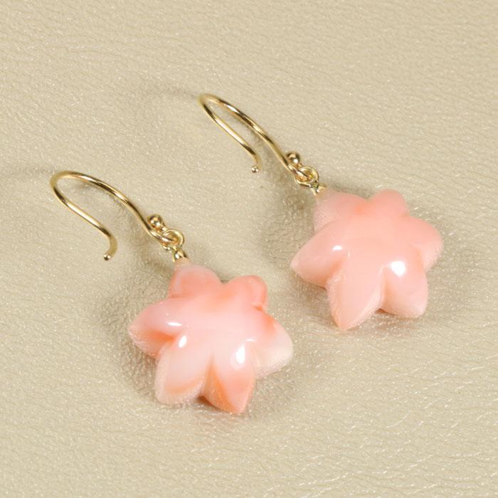 宝石珊瑚のSANSUI 揺れる ピアス フック ピンク 深海 珊瑚 ユリ 花 K18