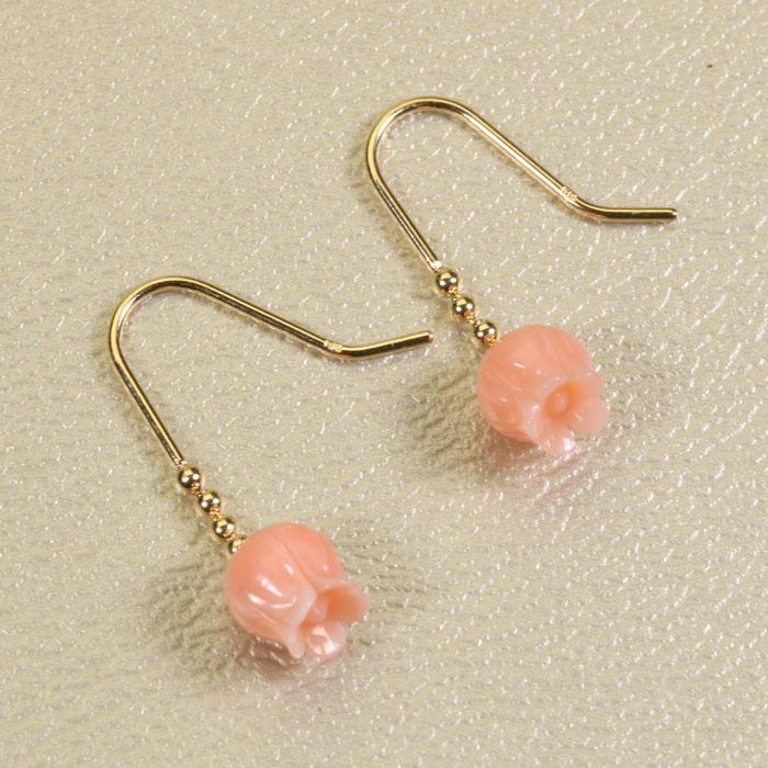 ガーネ 珊瑚 ピンク 揺れる ピアス フック 鈴蘭 K18 18金 イエロー 