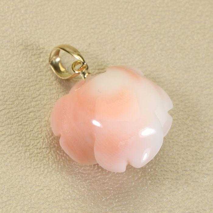 宝石珊瑚のSANSUI 桃珊瑚 スカッチ ネックレス ペンダント 薔薇 花 一