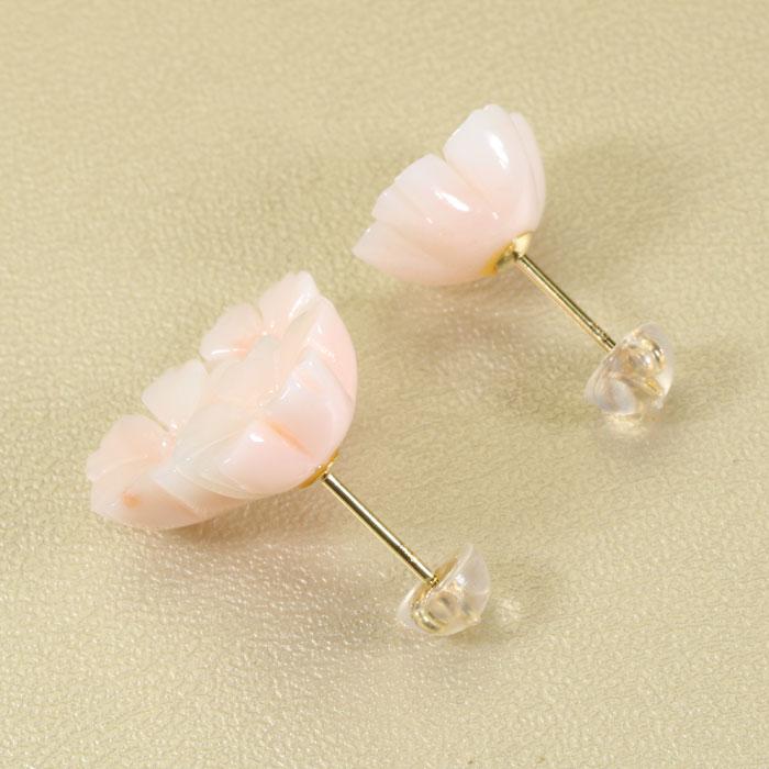 宝石珊瑚のSANSUI ミッド珊瑚 ピンク 桜色 ピアス 桜 花 K18YG 18金
