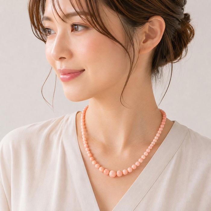宝石珊瑚のSANSUI 深海珊瑚 ピンク ネックレス シルバー 無染色 SANSUI