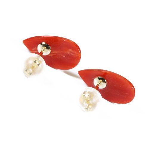 宝石珊瑚のSANSUI 地中海紅珊瑚 ピアス ペアシェープ K18 無染色