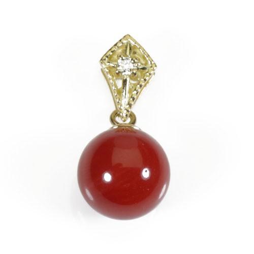 宝石珊瑚のSANSUI 血赤珊瑚 ペンダント トップ 丸玉 K18 イエロー  