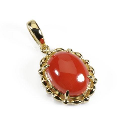 地中海紅珊瑚 ペンダント K18YG 無染色 SANSUI