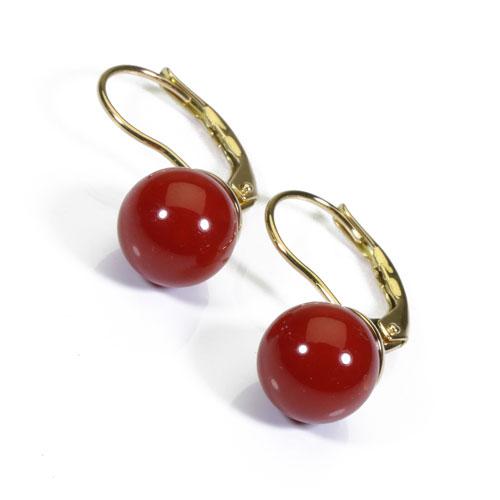 赤珊瑚 ピアス レディース 半円 K18 イエローゴールド 無染色 血赤珊瑚 ピアス レディース 半円 K18 イエローゴールド 無染色 血赤