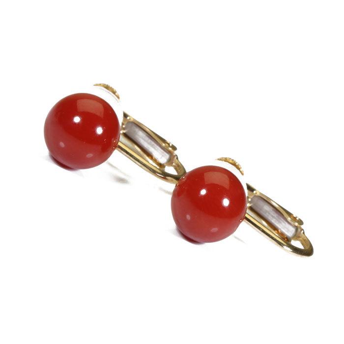 血赤 珊瑚 イヤリング 丸玉 K18YG イエローゴールド 無染色 SANSUI  