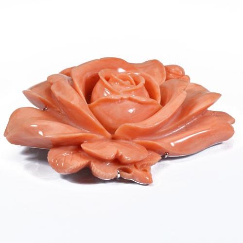 宝石珊瑚のSANSUI 桃珊瑚 ブローチ 帯留め 薔薇 花 無染色 SANSUI