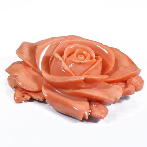 宝石珊瑚のSANSUI 桃珊瑚 ブローチ 帯留め 薔薇 花 無染色 SANSUI