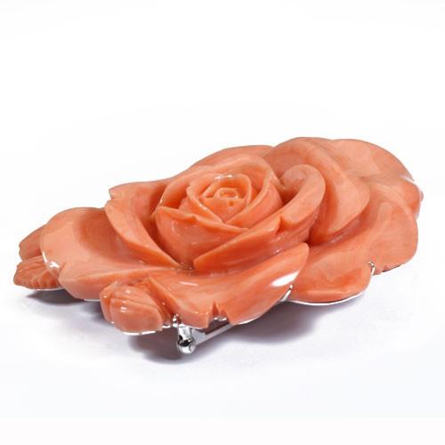 宝石珊瑚のSANSUI 桃珊瑚 ブローチ 帯留め 薔薇 花 無染色 SANSUI