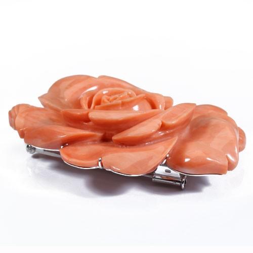 宝石珊瑚のSANSUI 桃珊瑚 ブローチ 帯留め 薔薇 花 無染色 SANSUI