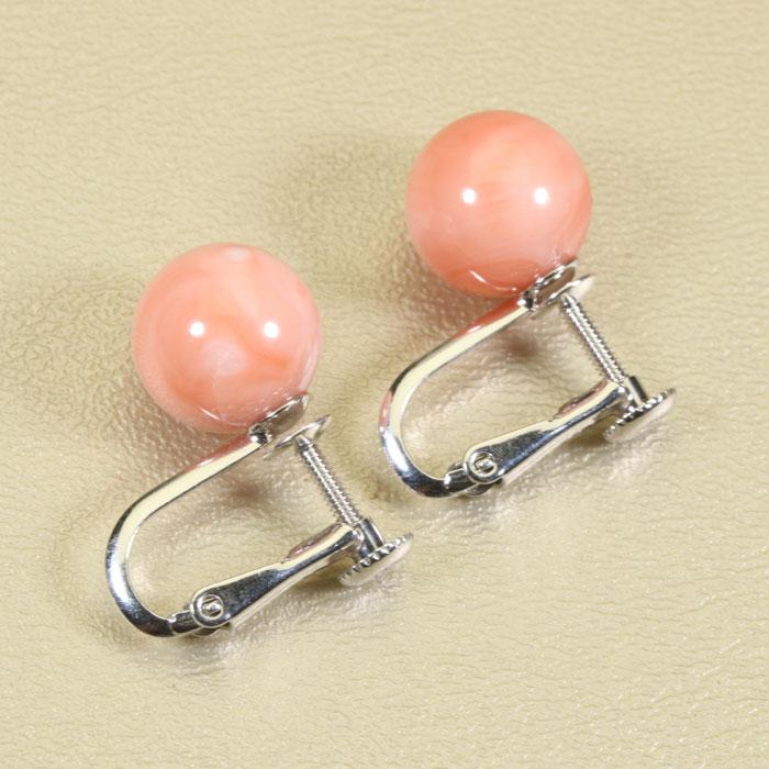 宝石珊瑚のSANSUI ピンクサンゴ ガ-ネ珊瑚 イヤリング シルバー 丸玉