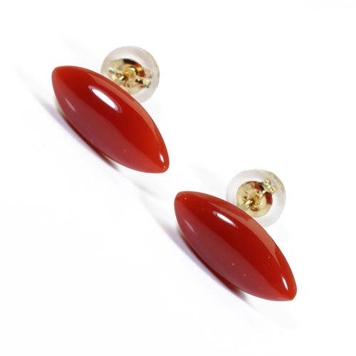 宝石珊瑚のSANSUI 血赤珊瑚 ピアス マーキス K18 イエローゴールド 無 