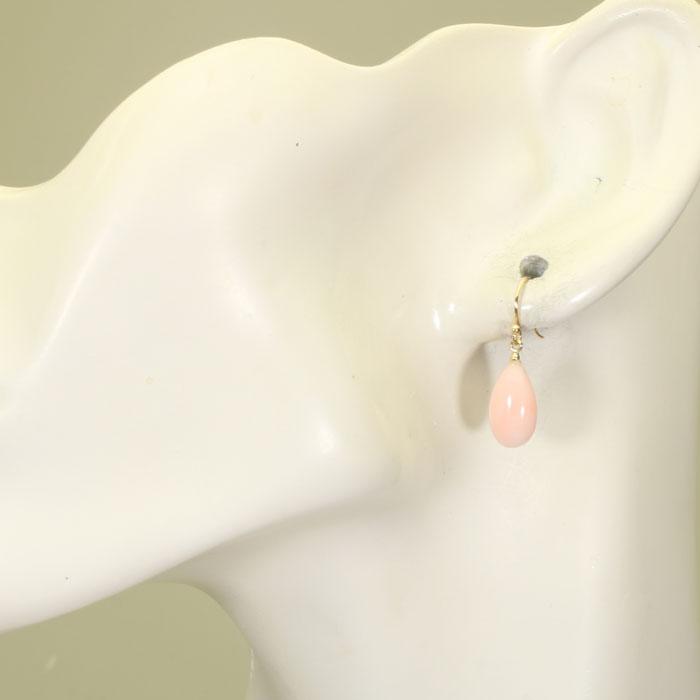 宝石珊瑚のSANSUI ミス珊瑚 姫サンゴ ピンク 揺れる ピアス フック K18