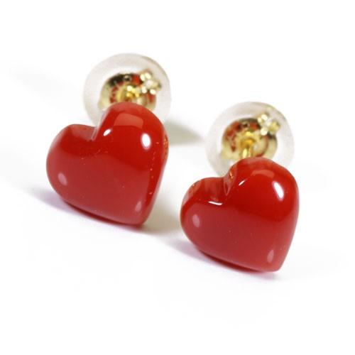 日本未発売 ジュエリー アクセサリー コーラル 天然 3月誕生石 Sansui 無染色 K18yg ピアス ハート サンゴ 血赤珊瑚 レディースアクセサリー