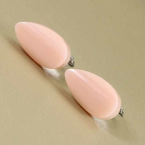 ミッド 珊瑚 ピンク しずく イヤリング シルバー 無染色 宝石珊瑚の