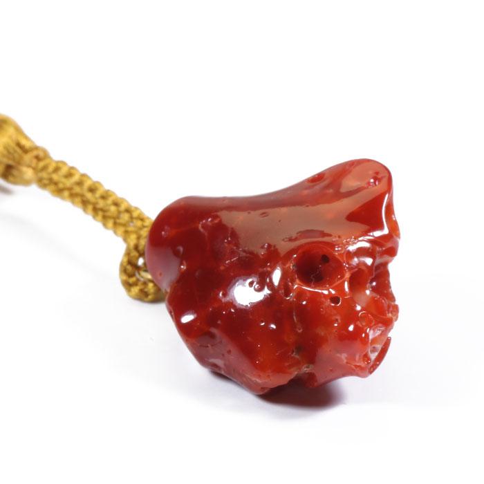 宝石珊瑚のSANSUI 血赤珊瑚 根付け ストラップ 無染色 SANSUI : 宝石