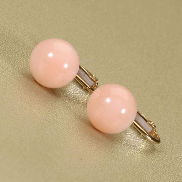 ミス 珊瑚 ピンク イヤリング K18 イエローゴールド 丸玉 無染色 SANSUI