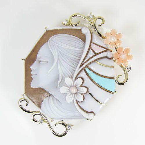 カメオ 750 K18 ペンダントトップ ブローチ 珊瑚 シェル シェル カメオ