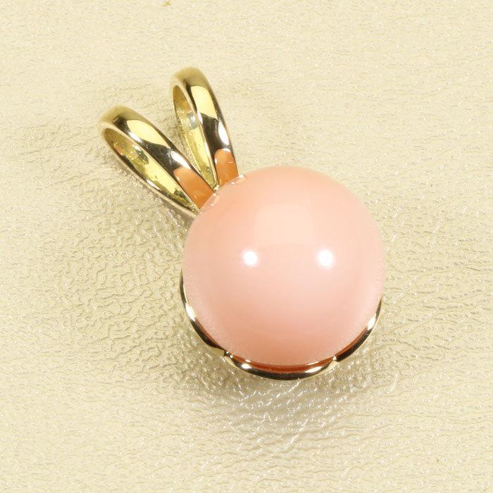宝石珊瑚のSANSUI ミス珊瑚 ピンク ペンダント 丸玉 K18YG イエロー