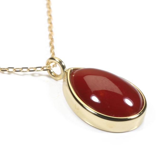 宝石珊瑚のSANSUI 血赤珊瑚 ネックレス ペンダント 雫 無染色 K18 18金