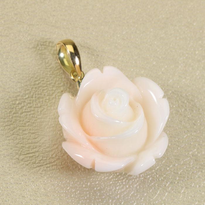 ミッド珊瑚 ピンク ペンダント 薔薇 バラ 花 K18 イエローゴールド  無染色 SANSUI