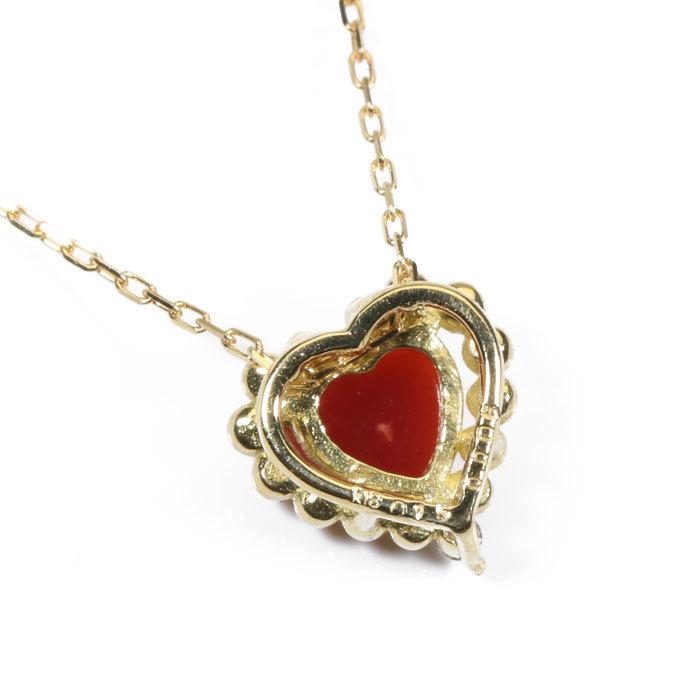 血赤珊瑚 サンゴ ネックレス 一粒 ペンダント ハート K18YG 18金  