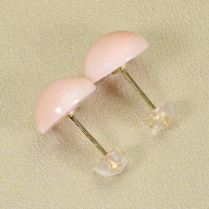 ピンク ミス珊瑚 ピアス K18 18金 イエローゴールド 無染色 SANSUIの画像