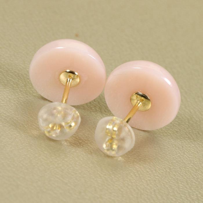 ピンク ミス珊瑚 ピアス K18 18金 イエローゴールド 無染色 SANSUIの画像