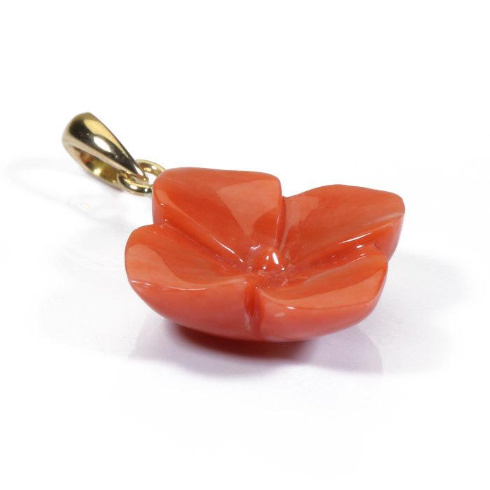 宝石珊瑚のSANSUI 桃 珊瑚 ペンダント 紫陽花 K18YG 無染色 SANSUI
