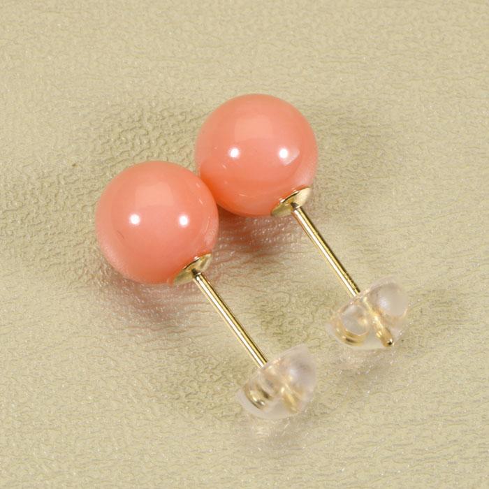 宝石珊瑚のSANSUI ガーネ 珊瑚 ピンク ピアス 丸玉 K18 18金 イエロー