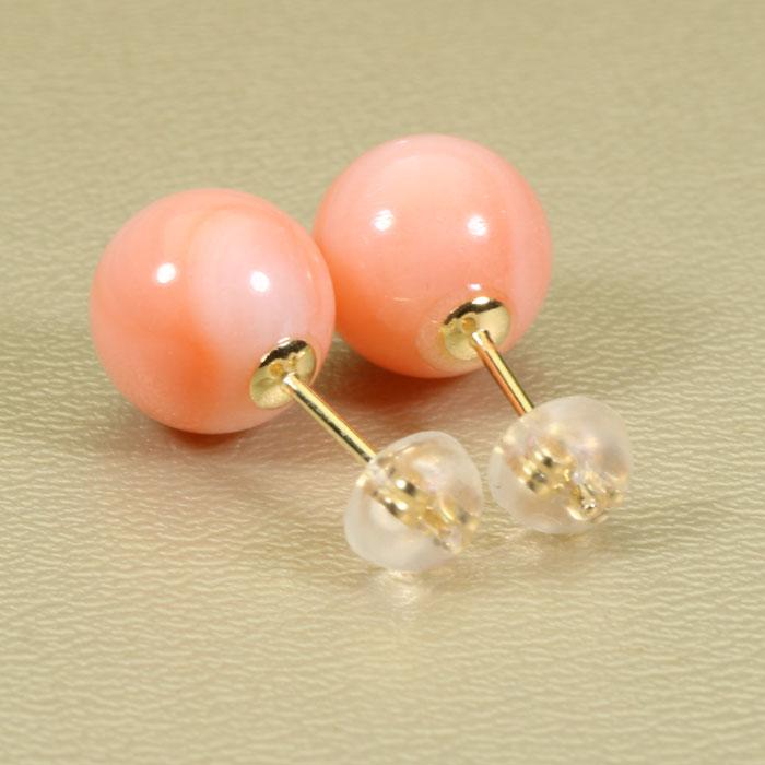 宝石珊瑚のSANSUI ガーネ 珊瑚 ピンク ピアス 丸玉 K18 18金 宝石珊瑚のSANSUI ガーネ 珊瑚 ピンク ピアス 丸玉 K18 18金