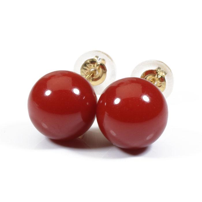 【新品】★K18 赤サンゴピアス サンゴピアス 18金 珊瑚 丸玉ピアス 天然 赤珊瑚 丸玉（大）ピアス（K18WG） - 高知県室戸市