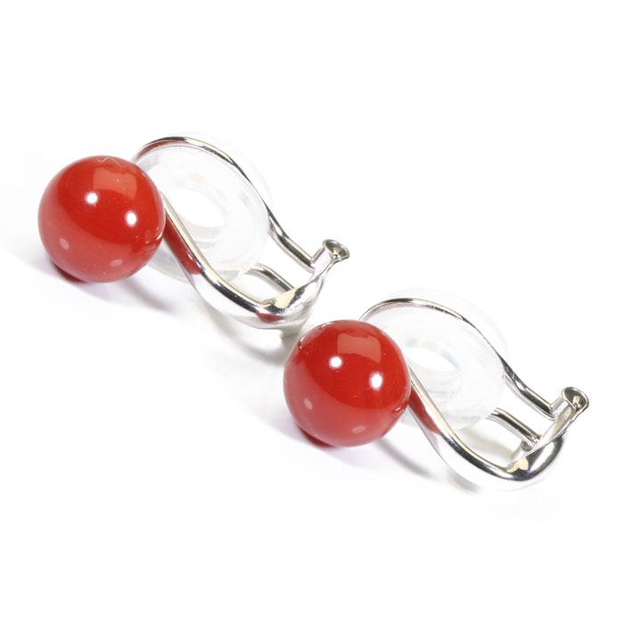 血赤珊瑚 レッド イヤリング K14WG ホワイトゴールド 丸玉 無  