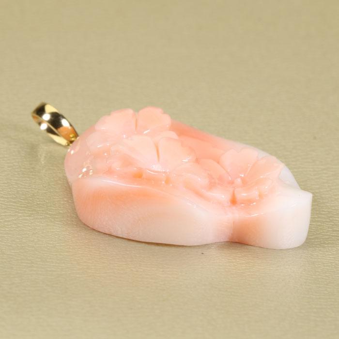 宝石珊瑚のSANSUI 桃珊瑚 スカッチ ピンク ペンダント 桜 花 K18 18金