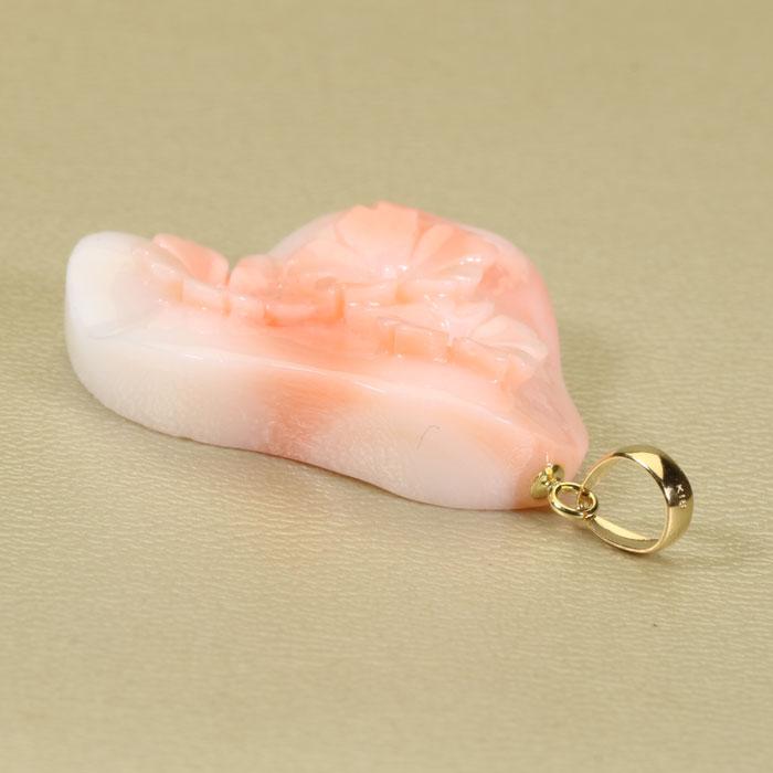 桃珊瑚 宝石珊瑚のSANSUI 桃珊瑚 スカッチ ピンク ペンダント 桜 花 K18 18金