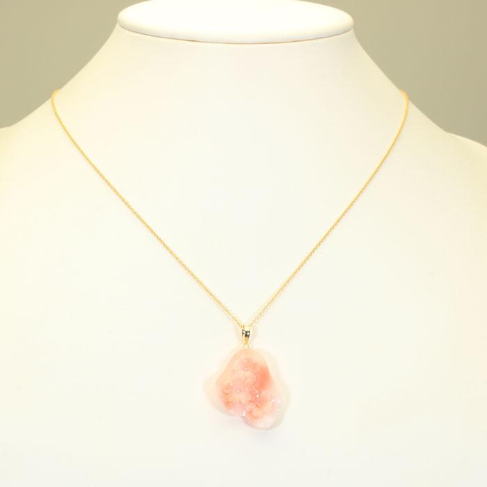 宝石珊瑚のSANSUI 桃珊瑚 スカッチ ピンク ペンダント 桜 花 K18 18金