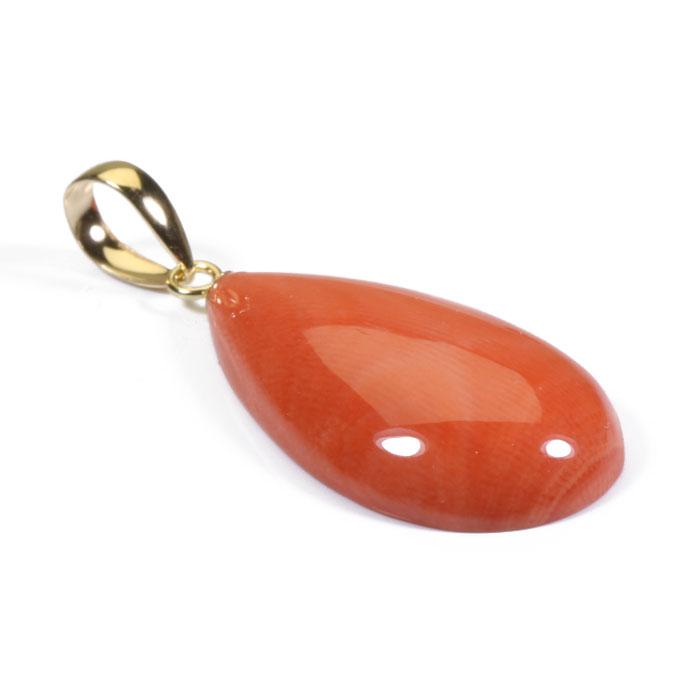 宝石珊瑚のSANSUI 桃珊瑚 ペンダント ドロップ しずく K18YG 18金