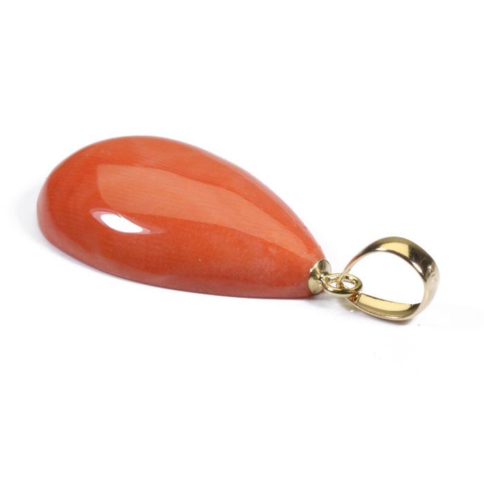 宝石珊瑚のSANSUI 桃珊瑚 ペンダント ドロップ しずく K18YG 18金