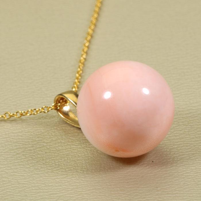 宝石珊瑚のSANSUI ピンク ガーネ珊瑚 ペンダント 丸玉 無染色 SANSUI