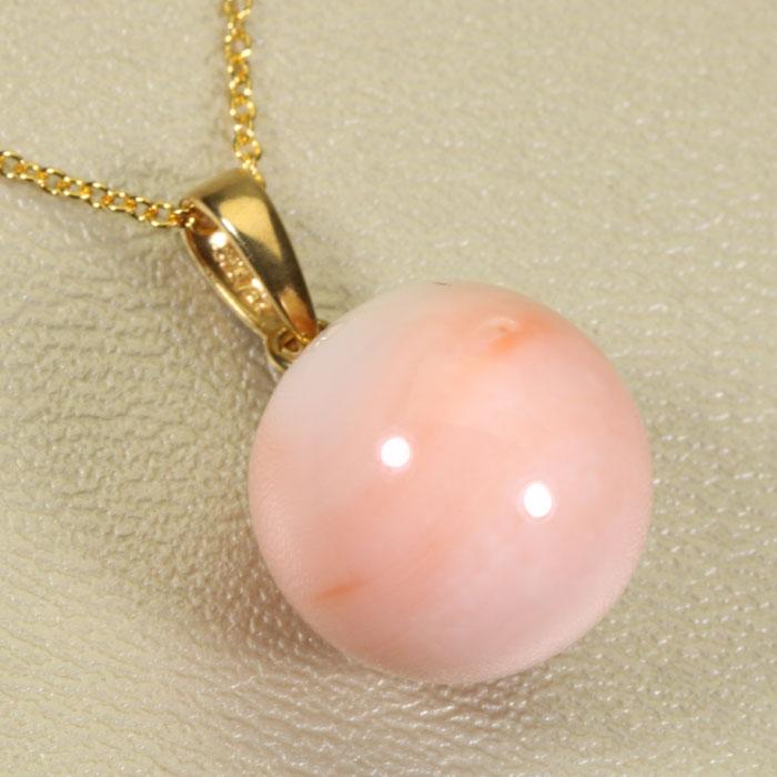 宝石珊瑚のSANSUI ピンク ガーネ珊瑚 ペンダント 丸玉 無染色 SANSUI