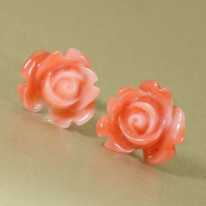 宝石珊瑚のSANSUI 深海珊瑚 ピンク ピアス 薔薇 K18YG 18金 イエロー
